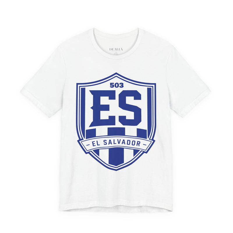 Camiseta Escudo El Salvador 503 | Playera Estilo Futbolero Azul y Blanco