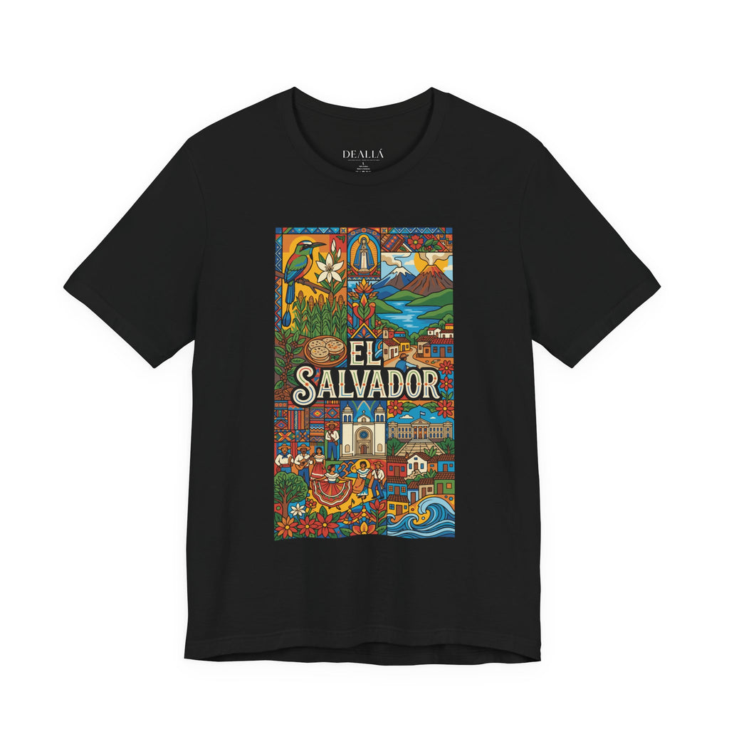 Camiseta El Salvador Mosaico Cultural | Playera Colorida Íconos y Tradiciones