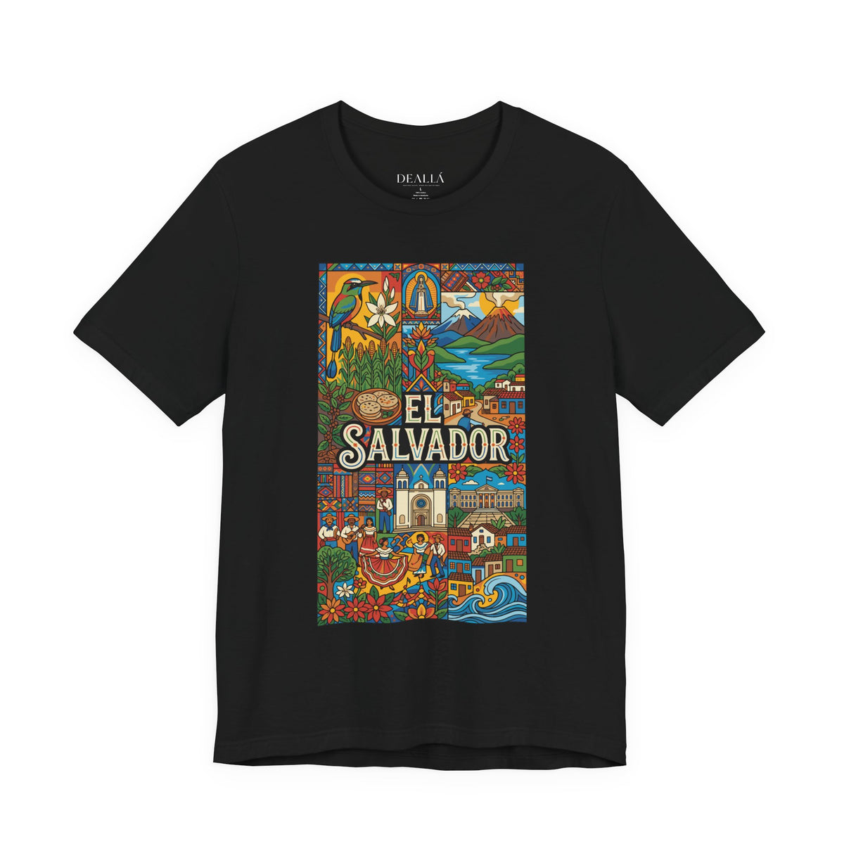 Camiseta El Salvador Mosaico Cultural | Playera Colorida Íconos y Tradiciones