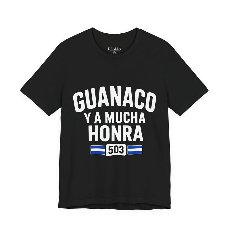 Camiseta Guanaco y a Mucha Honra 503 | Playera Orgullo Salvadoreño Negra