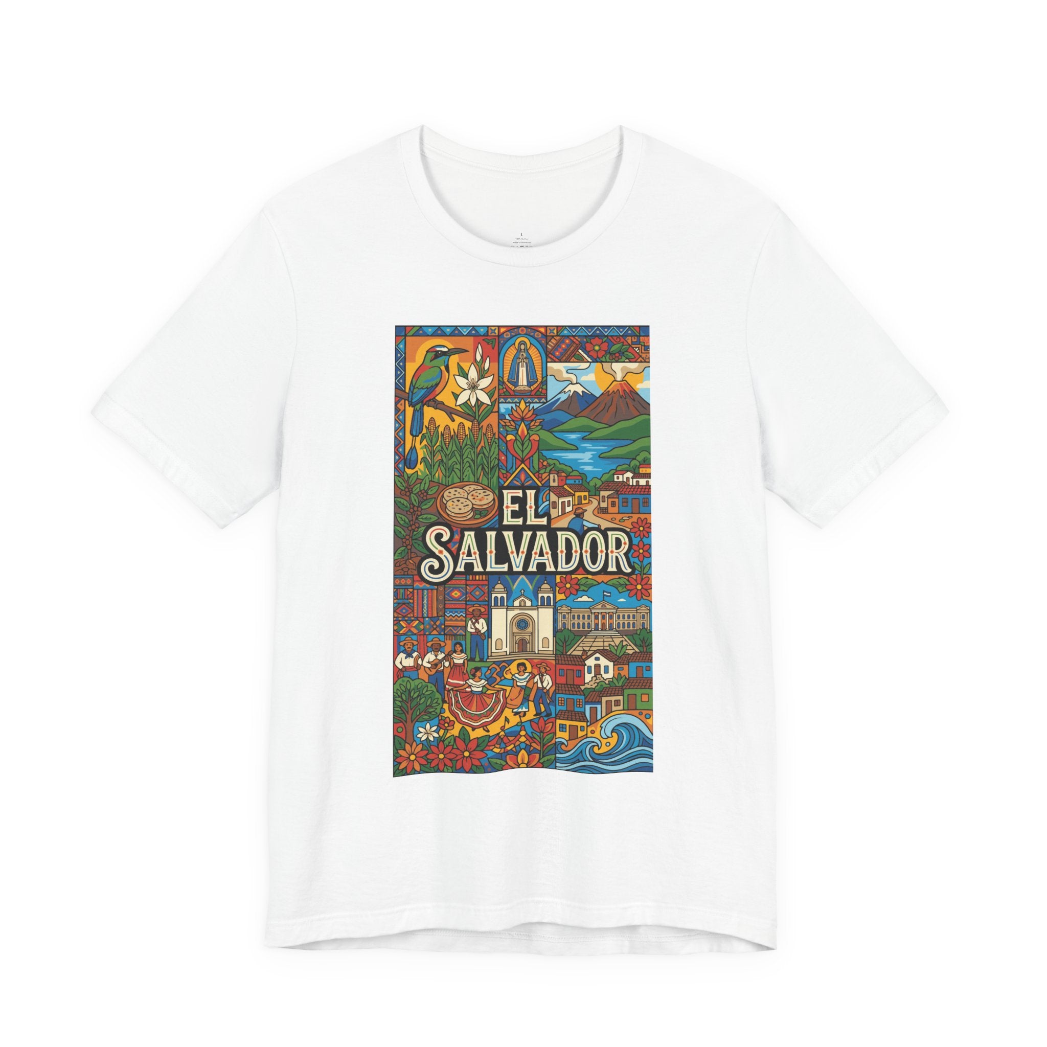 Camiseta El Salvador Mosaico Cultural | Playera Colorida Íconos y Tradiciones