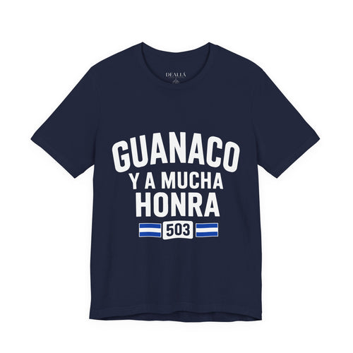 Camiseta Guanaco y a Mucha Honra 503 | Playera Orgullo Salvadoreño Negra