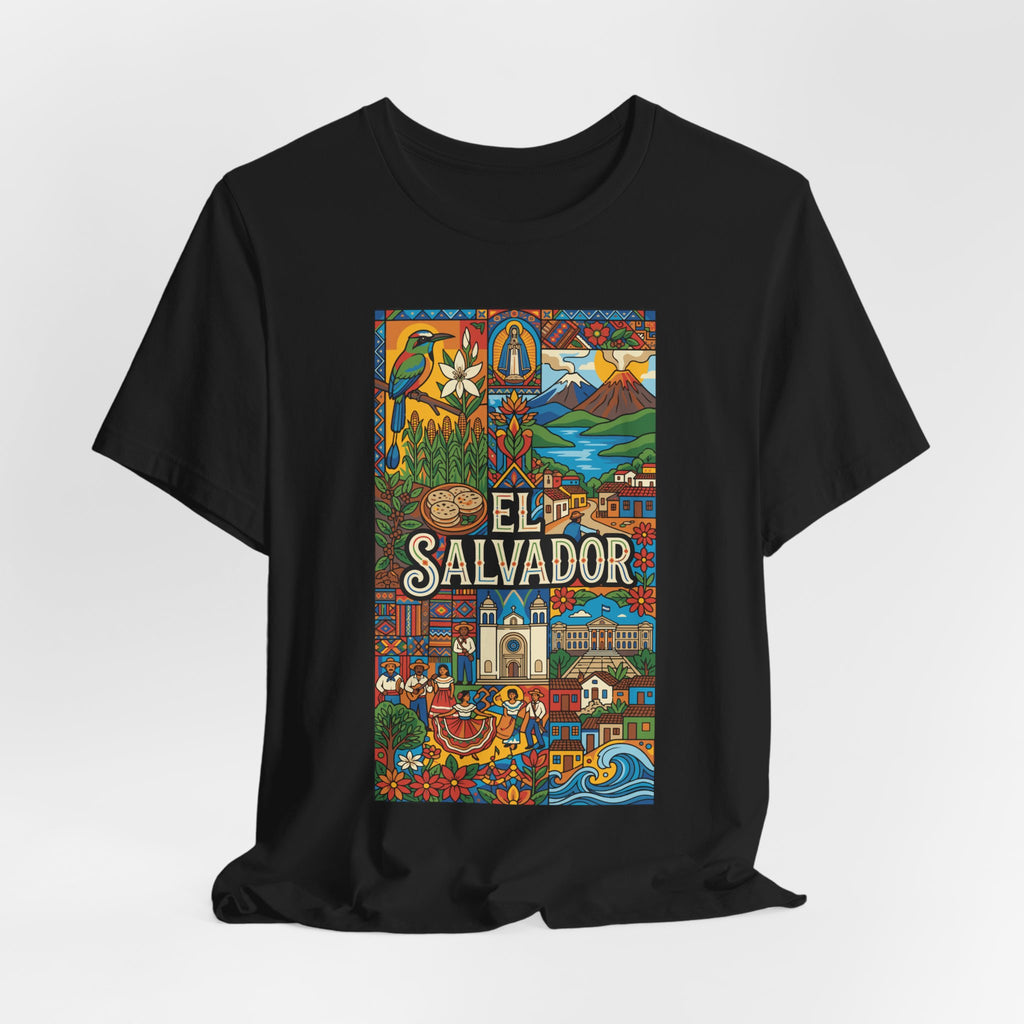 Camiseta El Salvador Mosaico Cultural | Playera Colorida Íconos y Tradiciones