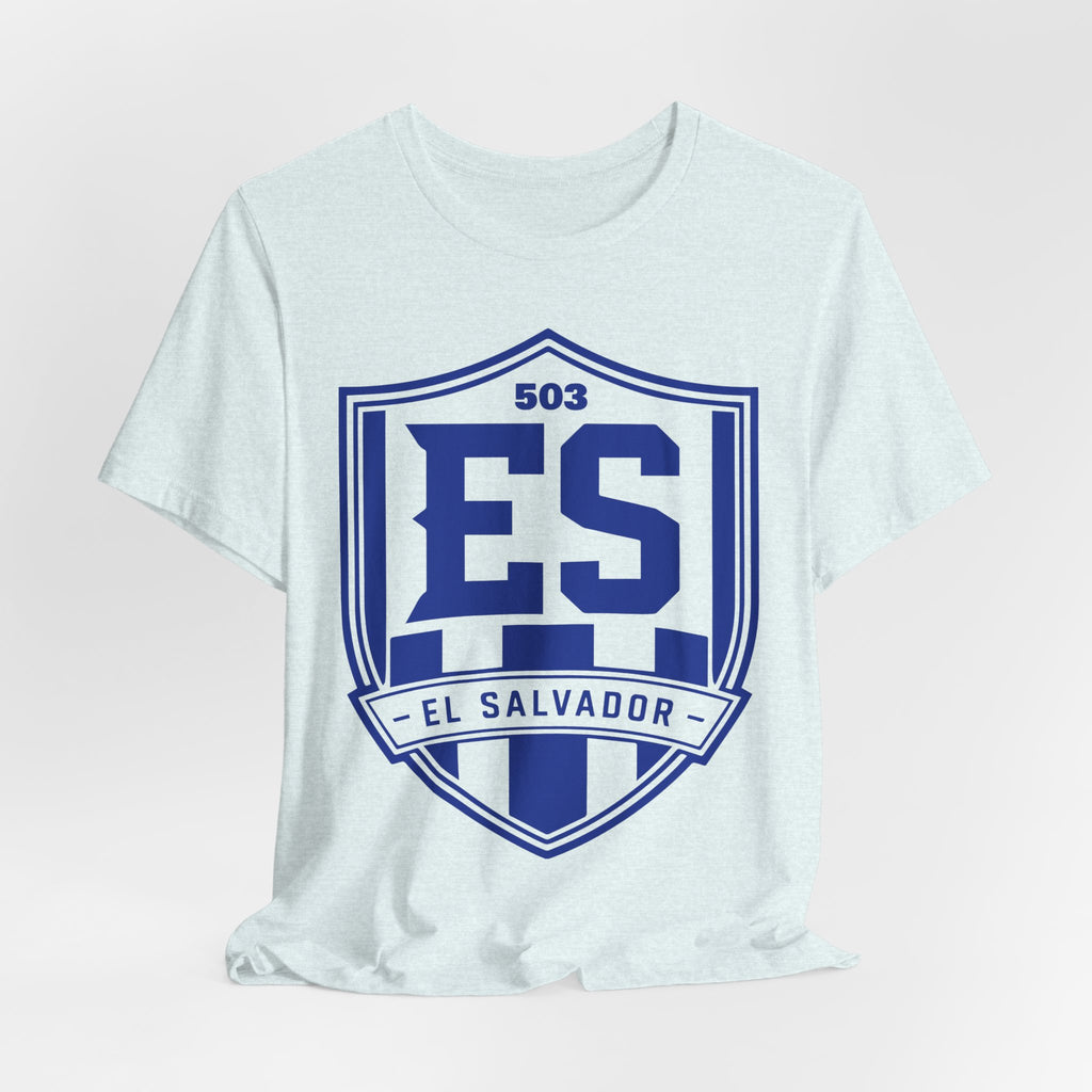 Camiseta Escudo El Salvador 503 | Playera Estilo Futbolero Azul y Blanco