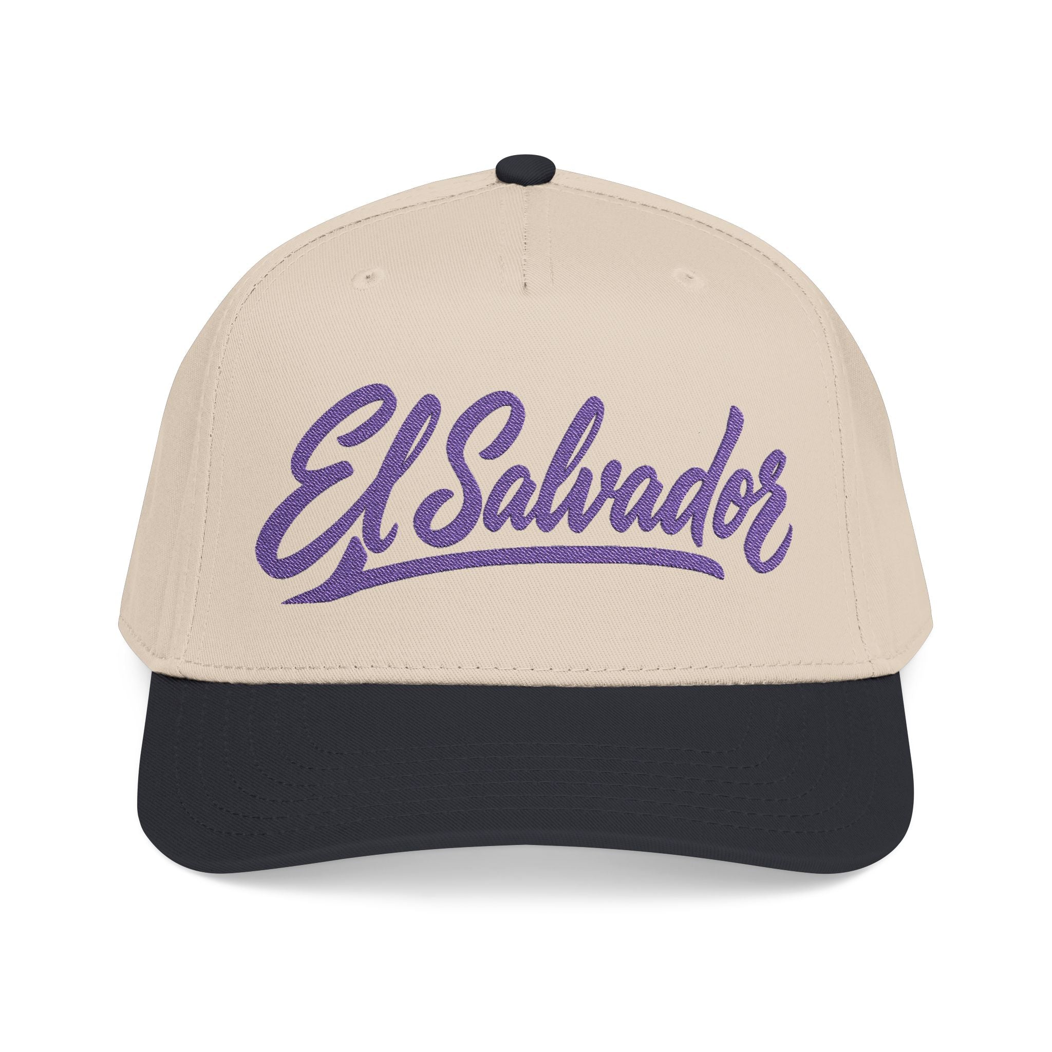 Gorra El Salvador Bordada | Cachucha Trucker Beige y Azul Salvadoreña