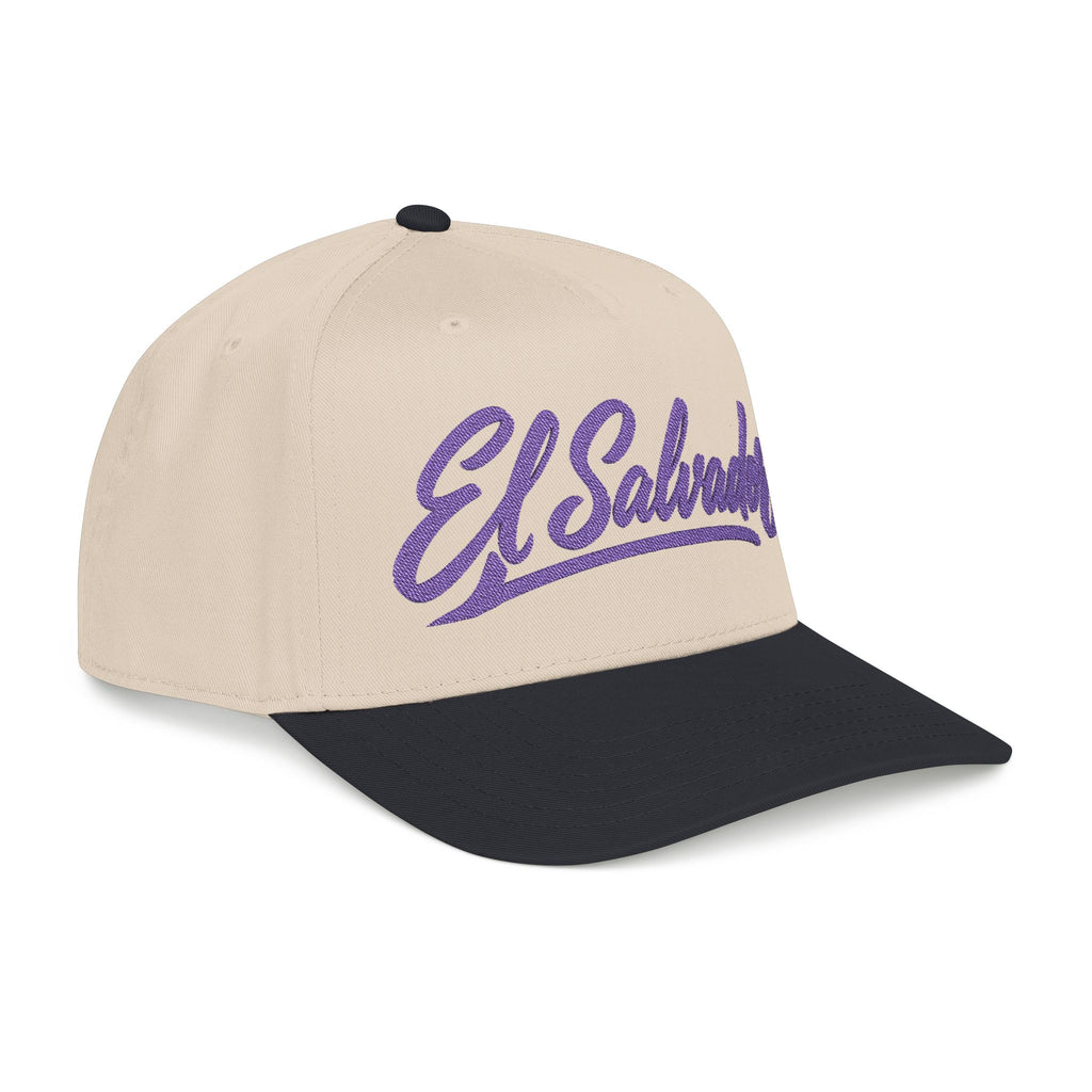 Gorra El Salvador Bordada | Cachucha Trucker Beige y Azul Salvadoreña