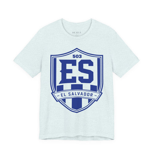 Camiseta Escudo El Salvador 503 | Playera Estilo Futbolero Azul y Blanco